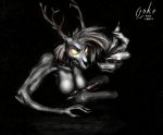  2019 anthro antlers big_breasts breasts digital_media_(artwork) glowing glowing_eyes hair hi_res horn intersex jakethegoat looking_at_viewer monster nude penis simple_background skull skye_(jakethegoat) solo teeth wendigo 