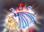  1boy 1girl agahnim blonde_hair blue_dress breasts dress elf floting glowing long_hair magic nintendo pointy_ears princess_zelda sleeping spell the_legend_of_zelda the_legend_of_zelda:_a_link_to_the_past wizard 