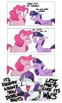  blush comic dialogue earth_pony equid equine female female/female feral friendship_is_magic horn horse mammal my_little_pony pinkie_pie_(mlp) pony rarity_(mlp) shoutingisfun twilight_sparkle_(mlp) unicorn winged_unicorn wings 