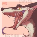  2019 anthro canid canine canis fur gz43va hi_res mammal mouth_shot open_mouth sergal simple_background smile tattoo teeth tongue wolf 