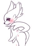  anthro blush braixen butt embarrassed female from_behind_(disambiguation) hi_res inner_ear_fluff line_art looking_at_viewer nintendo pok&eacute;mon pok&eacute;mon_(species) solo video_games zabanya 