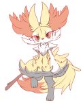  anthro blush braixen chest_tuft dipstick_tail female fluffy fluffy_tail inner_ear_fluff looking_at_viewer multicolored_tail navel nintendo nyaswitchnya pok&eacute;mon pok&eacute;mon_(species) solo stick tuft video_games 