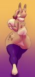  2019 absolute_territory anthro big_breasts breast_squish breasts butt clothed clothing digital_media_(artwork) eyelashes fangs female hair hand_on_breast hazel_(shakotanbunny) hi_res holding_breast huge_breasts lagomorph legwear looking_at_viewer mammal rabbit shakotanbunny short_hair simple_background smile solo stockings teeth thick_thighs tuft wide_hips 