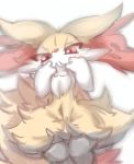  anthro blush braixen chest_tuft dipstick_tail female fluffy fluffy_tail inner_ear_fluff looking_at_viewer multicolored_tail navel nintendo nyaswitchnya pok&eacute;mon pok&eacute;mon_(species) solo tuft video_games 