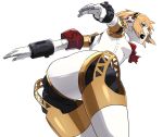  1girl aegis_(persona) android ass blonde_hair blue_eyes bow highres open_mouth persona persona_3 rdc7229 ribbon robot_joints short_hair simple_background solo weapon white_background 