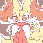  anthro blush braixen dipstick_tail fluffy fluffy_tail inner_ear_fluff looking_at_viewer multicolored_tail nintendo nyaswitchnya pok&eacute;mon pok&eacute;mon_(species) scarf solo video_games 