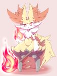  angry anthro blush braixen chest_tuft digitigrade dipstick_tail female fire fluffy fluffy_tail hi_res inner_ear_fluff looking_at_viewer multicolored_tail navel nintendo nyaswitchnya pok&eacute;mon pok&eacute;mon_(species) solo stick tuft video_games 