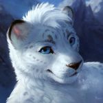  2019 alsareslynx anthro black_nose blue_eyes detailed_background digital_media_(artwork) felid fur headshot_portrait looking_at_viewer mammal pantherine portrait snow_leopard solo whiskers white_fur 