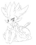  anthro blush braixen chest_tuft dipstick_tail fluffy fluffy_tail happy hi_res inner_ear_fluff line_art multicolored_tail nintendo nyaswitchnya pok&eacute;mon pok&eacute;mon_(species) smile solo stick tuft video_games 