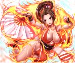  1girl breasts cleavage fatal_fury fire huge_breasts image_sample long_hair pixiv_sample ponytail shiranui_mai solo 