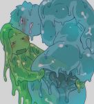  1boy 1girl blue_eyes blush breasts brother_and_sister goo_girl goo_guy green_eyes looking_back monster_boy monster_girl original siblings slime spread st05254 