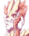  anthro blush braixen chest_tuft dipstick_tail female happy inner_ear_fluff looking_at_viewer multicolored_tail nintendo nyaswitchnya pok&eacute;mon pok&eacute;mon_(species) solo tuft video_games 