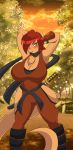  absurd_res blush breasts cleavage clothed clothing female hi_res mammal mastergodai melee_weapon mustela mustelid musteline ninja solo sword weapon 