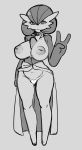  &lt;3_censor 3_fingers areola big_breasts breasts censored female gardevoir greyscale hi_res inverted_nipples monochrome nintendo nipples nude pok&eacute;mon pok&eacute;mon_(species) slightly_chubby smile solo standing uenositasayuu v_sign video_games 