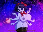  anthro arachnid arthropod big_breasts bow_tie breasts cup dialogue dracojeff huge_breasts looking_at_viewer muffet navel nude pussy spider spider_web tea_cup teapot undertale video_games 