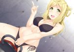  10s 1girl artist_request bikini black_bikini blonde_hair blush breasts eyebrows_visible_through_hair large_breasts looking_at_viewer love_live! love_live!_sunshine!! navel ohara_mari open_mouth solo sweat swimsuit tagme yellow_eyes 
