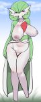  &lt;3_censor areola belly big_breasts blush breasts censored cloud female gardevoir hi_res nintendo nipples outside pink_eyes pok&eacute;mon pok&eacute;mon_(species) sky slightly_chubby smile solo uenositasayuu video_games 