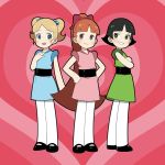  3girls black_hair blonde_hair blossom_(ppg) blue_eyes bow bubbles_(ppg) buttercup_(ppg) dress green_eyes hair_bow long_hair looking_at_viewer multiple_girls open_mouth orange_hair pantyhose pink_eyes powerpuff_girls short_hair siblings sisters smile suzushiro_(suzushiro333) twintails white_legwear 