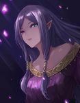  1girl cloak dress fire_emblem fire_emblem:_fuuin_no_tsurugi fire_emblem_heroes green_eyes heterochromia idoun leonmandala long_hair looking_at_viewer mamkute nintendo pointy_ears purple_eyes purple_hair red_eyes simple_background solo 