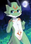  anthro blue_eyes blush cub cubboard dragon grass horn male moon mountain navel night nude outside plant shrub slit smile solo young 
