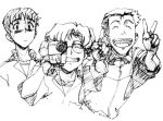  3boys aida_kensuke bangs camera freckles friends glasses grin hand_up happy ikari_shinji multiple_boys neon_genesis_evangelion open_mouth school_uniform short_hair smile suzuhara_touji teeth upper_body v 