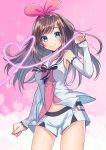  1girl a.i._channel armpits bare_shoulders blue_eyes blush breasts brown_hair buttons closed_mouth collarbone cowboy_shot detached_sleeves drawing floating_hair hairband hand_up haruyuki_14 heart highres kizuna_ai long_hair medium_breasts multicolored_hair navel pink_hair pink_hairband ribbon shirt short_shorts shorts sleeves_past_wrists smile solo standing streaked_hair thighs virtual_youtuber white_shirt white_shorts 