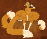  2019 5_fingers alishka anthro areola black_nose breasts brown_fur canid canine digital_media_(artwork) eyes_closed female fox fur holding_object mammal milk navel nipples nude solo 