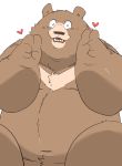  &lt;3 2019 anthro belly brown_fur eyes_closed fur gayousi7 humanoid_hands male mammal navel overweight overweight_male simple_background solo teeth ursid white_background 