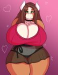  &lt;3 absurd_res big_breasts blush bovid bovine breasts cattle cleavage clothed clothing female hi_res huge_breasts hyper hyper_breasts jwinkz mammal skirt translucent 