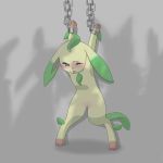  blush bound chain eeveelution fadingsky female knock-kneed leafeon low_res nintendo one_eye_closed pok&eacute;mon pok&eacute;mon_(species) pussy solo submissive submissive_female video_games 