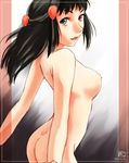  akosan ass black_hair breasts dimples_of_venus hikari_(pokemon) large_breasts long_hair looking_back nude pokemon solo 