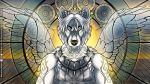  amuroumbra angel canid canine canis digital_media_(artwork) divine ethereal fur gulf_of_mexico male mammal muscular sea sebris stained_glass sunrise tribal water white_fur wings wolf 