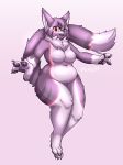 2019 absurd_res anthro blush breasts canid canine canis digital_media_(artwork) domestic_dog featureless_breasts floating fur glowing hi_res kemono looking_at_viewer mammal nude open_mouth purple_background purple_eyes purple_fur red_eyes rial shukin simple_background slightly_chubby smile solo standing 