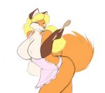  anthro apron big_breasts breasts canid canine clothing colored_sketch curvaceous female fox looking_at_viewer mammal smile solo standing starfighter wooden_spoon 