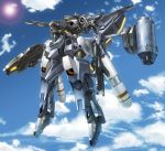  blue_sky cloud dual_wielding flying gun highres holding holding_gun holding_weapon mecha moyashi_(karamisouma) original outdoors rifle robot sky solo weapon 