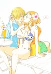  1boy 1girl artist_request ass bikini breasts cleavage hetero huge_breasts kiss large_breasts long_hair nami_(one_piece) one_piece sanji source_request swimsuit 