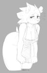  animal_crossing anthro apron big_breasts blush breasts clothed clothing conditional_dnp eulipotyphlan female freckles fur hair half-closed_eyes hedgehog kippy low_res mammal monochrome nintendo sable_able simple_background sketch solo video_games 
