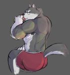  abs armpit_hair buff_rou canid canine clothing eating eyewear fur glasses male male/male mammal muscular radcanine sandwhich thick_thighs underwear 