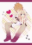  1boy 1girl animal_ears blonde_hair blue_eyes cat_ears dress kingdom_hearts namine roxas tail white_dress 