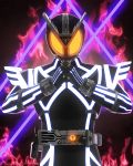  absurdres antennae crossed_fingers fire glowing glowing_eyes helmet highres kamen_rider kamen_rider_555 kamen_rider_delta looking_at_viewer moyashi_(karamisouma) portrait solo 