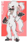  anthro anthrofied canid canine claws fur furfrou male mammal nintendo pc-doodle pink_background pink_eyes pok&eacute;mon pok&eacute;mon_(species) simple_background solo video_games white_fur 