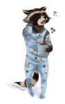  black_eyes brogitsune brown_fur bubble clothing fangs fur groot guardians_of_the_galaxy mammal marvel pajamas procyonid raccoon rocket_raccoon rubbing_eyes sleeping tired tree 