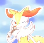  anthro braixen chest_tuft dipstick_tail fluffy fluffy_tail happy hi_res inner_ear_fluff looking_at_viewer mr-degration multicolored_tail nintendo one_eye_closed pok&eacute;mon pok&eacute;mon_(species) smile solo stick tuft video_games wink 