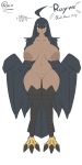  2019 animal_humanoid areola avian avian_humanoid big_breasts black_skin breasts digital_media_(artwork) fan_character feathered_wings feathers female hair harpy hi_res humanoid nipples nude pussy quin-nsfw rayne_(quin-nsfw) simple_background solo talons wings 
