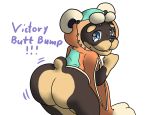  2019 anthro battle_patrol big_butt bubble_butt butt butt_focus canid canine canis clothed clothing digital_media_(artwork) domestic_dog fur hi_res looking_at_viewer macro710 male mammal multicolored_fur presenting presenting_hindquarters rear_view rokko_kuma rottweiler short_tail simple_background smile solo webcomic 