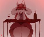  alcohol beverage chair clothing hair horn long_hair mammal seductive sitting skirt smile table uriell3 wine 
