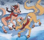  2_tails braided_hair canid canine canis flower hair ice_skating lcibos lindsay_cibos mammal multi_tail plant scarf snow winter wolf 