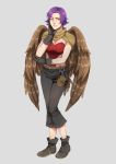  altavy_(altavy) animal_humanoid avian avian_humanoid bird bunny_and_fox_world falcon falcon_humanoid feathers female hair hi_res humanoid purple_hair solo unknown_artist wings yellow_eyes 