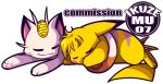  2007 alpha_channel meowth musachan nintendo pikachu pok&eacute;mon pok&eacute;mon_(species) sleeping video_games watermark 