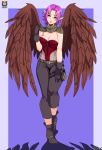  altavy_(altavy) animal_humanoid avian avian_humanoid breasts bunny_and_fox_world cleavage clothed clothing falcon_humanoid feathers female hair hi_res humanoid kyoffie pointy_ears purple_hair solo wings yellow_eyes 